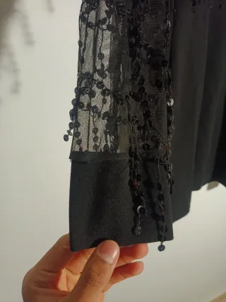 Vestido Negro Vintage Cuello en V Fiesta Talla S