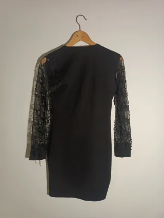 Vestido Negro Vintage Cuello en V Fiesta Talla S