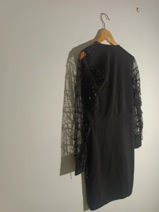 Vestido Negro Vintage Cuello en V Fiesta Talla S