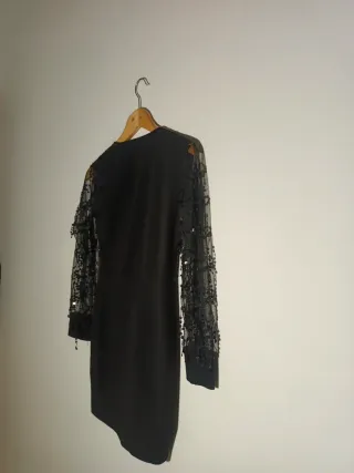 Vestido Negro Vintage Cuello en V Fiesta Talla S