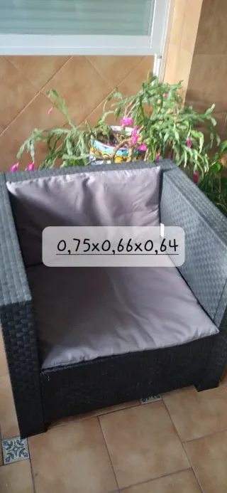 Mesa, sofa y dos asientos jardín resina y columpio