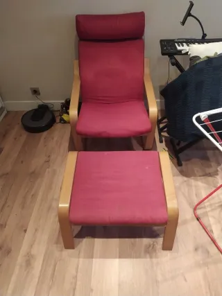 Sillón Poäng Madera y Tela Rojo