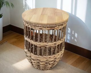 Cesta Mimbre y Madera Redonda