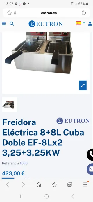 Freidora Doble 8L cada cubeta Acero Inoxidable