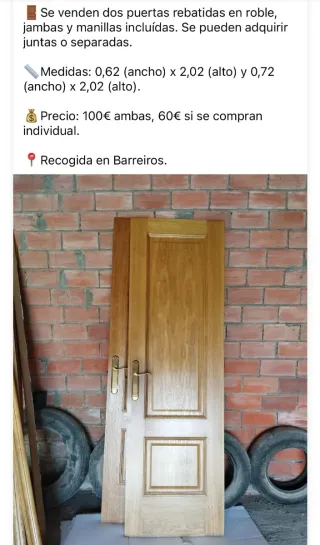 2 Puertas Roble Rebatidas con Jambas y Manillas