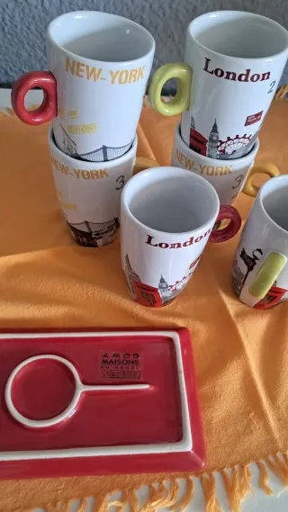 6 Tazas de café con sus platos. Nuevos a estrenar.
