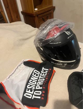 Casco Moto Cross Plata y Azul y conjunto