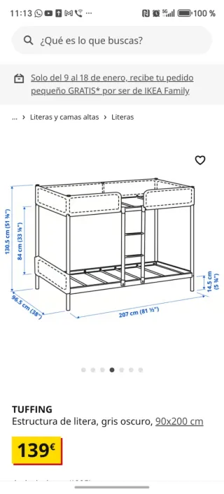 Litera infantil de ikea tiene 1 año