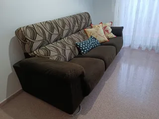 Sofá 3 plazas tela beige y marrón