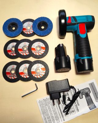 Amoladora 12v + 2 Baterías + Cargador + 9 Discos