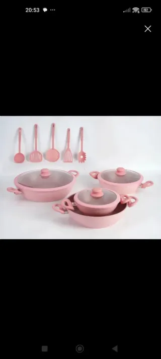 Set Casseruole Rosa con Coperchi e Mestoli