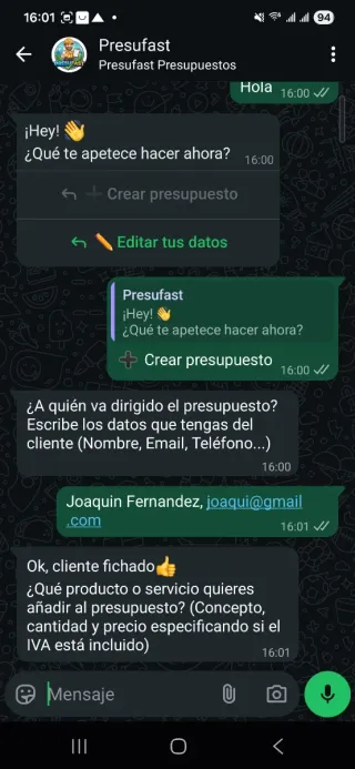 Crea Presupuestos por Whatsapp en 1 minuto