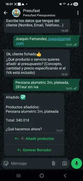 Crea Presupuestos por Whatsapp en 1 minuto