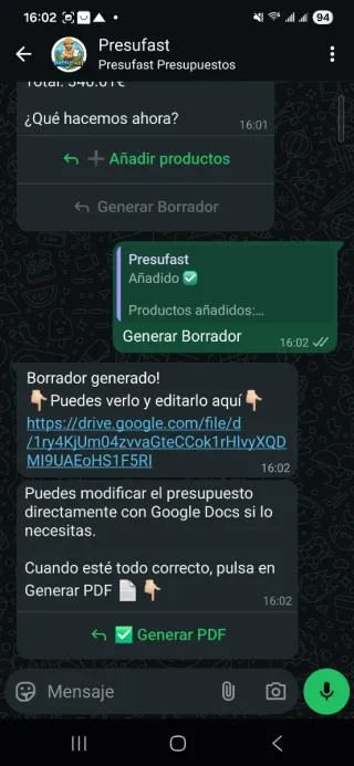 Crea Presupuestos por Whatsapp en 1 minuto