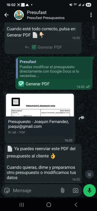 Crea Presupuestos por Whatsapp en 1 minuto