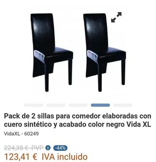 Sillas de comedor 2 unidades cuero sintético negro