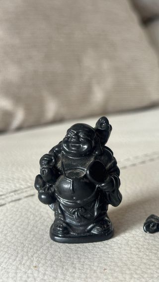 Statuine del Buddha Sorridente in Resina Nera