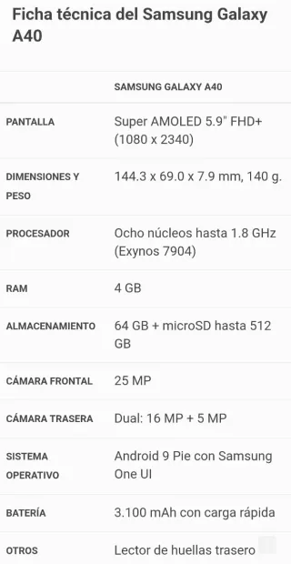 Samsung Galaxy A40 Negro + Accesorios