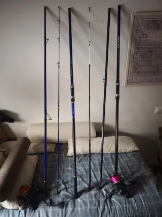 Conjunto de cañas y carretes con funda