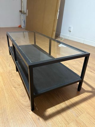 Mesa de centro cristal y metal negra