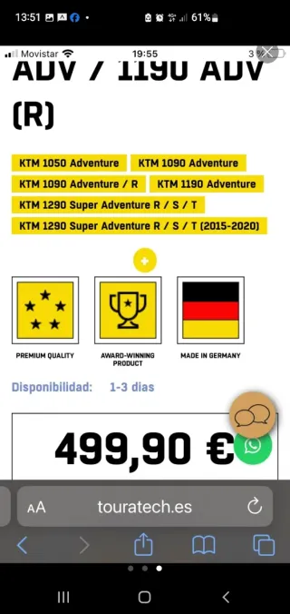 Asiento bajo Touratech (2cm) KTM 1090 Adventure