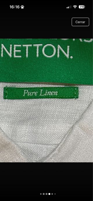 Camisa Benetton Blanca Talla M Lino