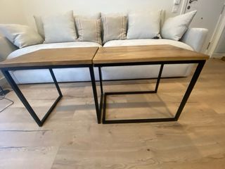 Juego mesas auxiliares madera y metal.