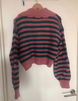 Jersey Zara cuello bebé rayas rosa y verde