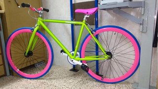 Bicicleta Fixie Verde y Rosa, talla S