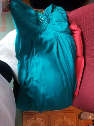 Vestido de fiesta verde azulado