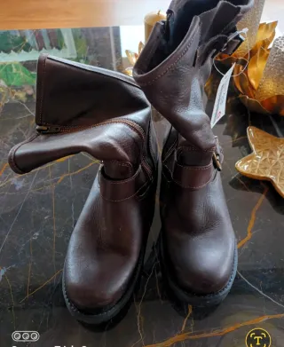 Stivaletti biker in vera pelle marrone