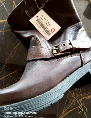 Stivaletti biker in vera pelle marrone