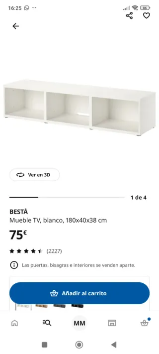 Mueble TV BESTÅ blanco 180x40x38 cm