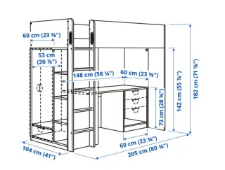 Cama alta IKEA SMASTAD con escritorio