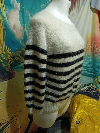 Jersey de punto mujer rayas beige y negro