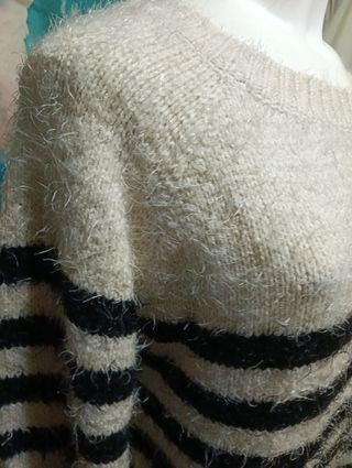 Jersey de punto mujer rayas beige y negro