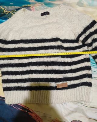 Jersey de punto mujer rayas beige y negro