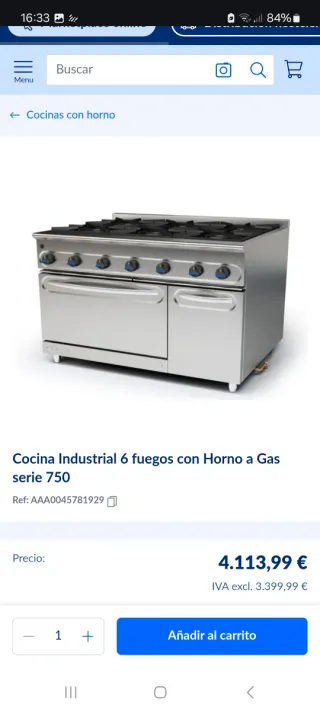 Cocina Industrial 6 Fuegos + Horno Gas serie 750