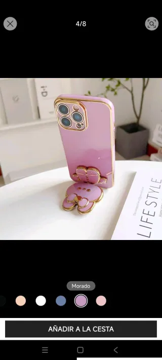 Funda móvil morada con figura de conejo