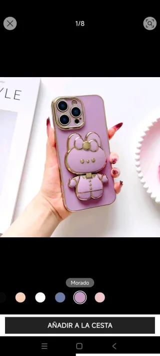 Funda móvil morada con figura de conejo