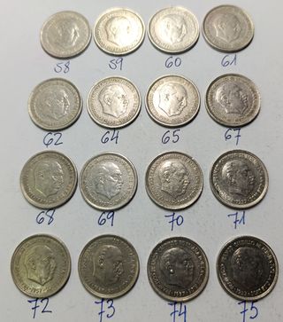 Lote 16 monedas 5 Ptas Franco diferentes estrellas