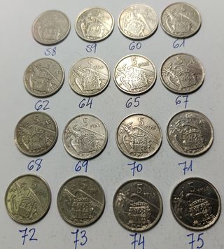 Lote 16 monedas 5 Ptas Franco diferentes estrellas