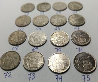 Lote 16 monedas 5 Ptas Franco diferentes estrellas