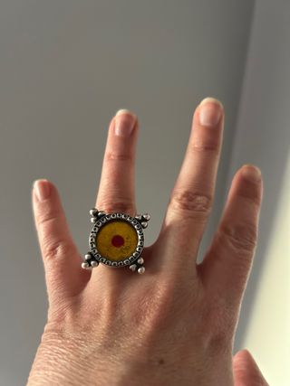 Anillo Plata Amuleto Indio Ojo Amarillo ajustable