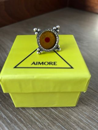 Anillo Plata Amuleto Indio Ojo Amarillo ajustable