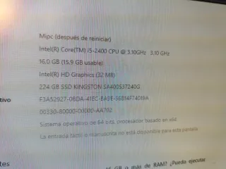 Ordenador sobremesa Intel i5-2400 16GB RAM SSD