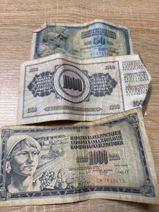 Banconote Jugoslave 50, 1000, 1000 Dinari