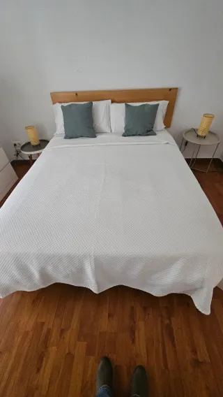 Cama Matrimonio Madera y Tela