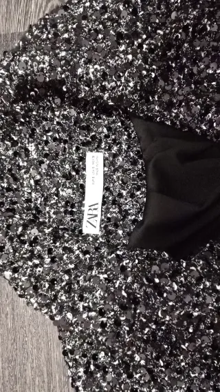 Chaqueta Zara Brillante Negra y Plateada