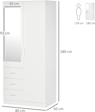 Armadio Moderno Guardaroba 2 Ante con Specchio e 3
